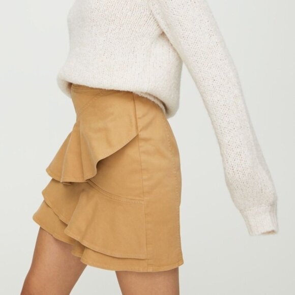 Aritzia Sunday Best Whitney Mini Skirt Navy Blue Ruffle Draped Cotton Size 4 - Picture 7 of 16